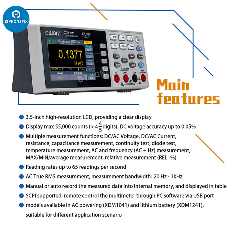 XDM1041 1241 OWON Digital Multimeter AC DC Voltage Current Tester