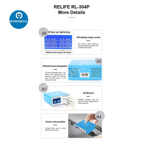 RL-304P Quick 3.0 Digital Display 6 Port Charger For IPhone Andorid