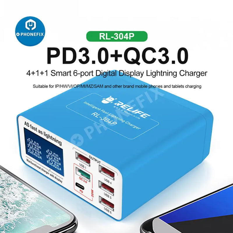 RL-304P Quick 3.0 Digital Display 6 Port Charger For IPhone Andorid