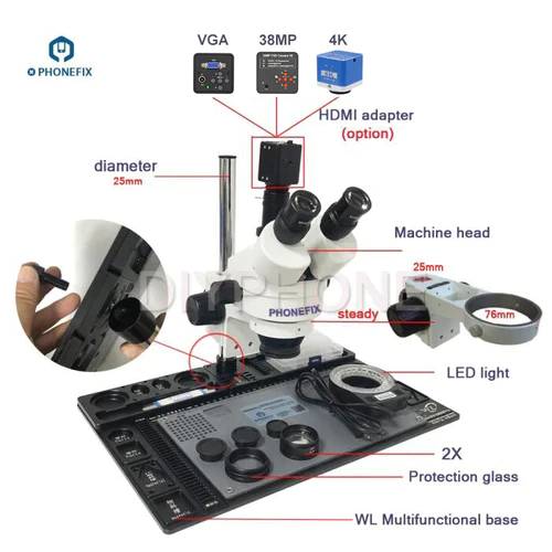 3.5X-90X Trinocular Stereo microscope + aluminum alloy soldering pad